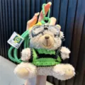 Plush bear keychain featuring trendy goggles and a green striped knitted sweater - Brown Bear - Green Sweater