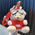 Cool plush teddy bear keychain with red sweater and pilot goggles for backpack decor - Brown Bear - Red Sweater