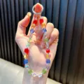 Rainbow crystal cube beaded phone charm strap with silver ring clasp accessory - Colorful