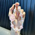 Beautiful luminous pink flower beaded phone charm with iridescent and glittery beads - Includes Gasket / Pink