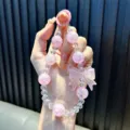 Simpatico ciondolo per telefono con perline rosa, fiocco e glitter - 1 Pezzo/Confezione / Rosa