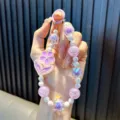 Luminous purple flower beaded phone strap and keychain with shimmering decorative beads - Includes Gasket / Purple