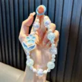 Luminous blue flower beaded phone strap keychain with iridescent beads - Includes Gasket / Blue