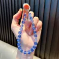 Elegant blue square crystal bead phone strap keychain accessory for wrist hanging charm - Blue