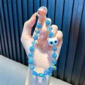 Beautiful sparkling blue beaded keychain featuring a cute white cat head charm for bags - Blue