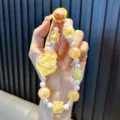 Yellow luminous flower beaded phone chain charm featuring glow-in-the-dark crystal beads - Includes Gasket / Yellow