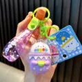 Portachiavi carino orsetto viola con cuore e design tazza di tè al latte e cinturino - Viola