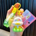 Cute 3D cartoon Buddha duck keychain with green transparent wrist strap for bag charm - Green