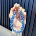 Blaue facettierte Kristallperlen Handy-Schlaufe mit Metallhund-Anhänger - Funkelnde Kristall-Träne (Mit Dichtung) / Blau