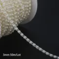 Cream white 3mm ABS imitation pearl chain beads 50m spool for DIY wedding decor - Double Line Artificial Pearl Chain / 3mm 50m/Roll / Beige