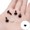 Set of black plastic safety eyes and noses with washers for DIY plush toy making - Triangular Threaded Accessory / 6x8mm (50 Pairs/Pack) / Black