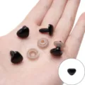 Shiny black plastic heart-shaped safety noses with washers for DIY plush toy crafting - Triangular Threaded Accessory / 12x15mm (30 Pairs/Pack) / Black