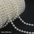 6mm Cream White ABS Imitation Pearl Bead Chain Roll for Wedding Floral DIY Decorations - Round Artificial Pearl Chain / 6mm 28m/Roll / Beige