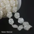 16mm cream white ABS rose shaped imitation pearl bead chain for DIY wedding decor - Rose Shape / 16mm 10m Pack / Beige