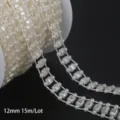 Elegant cream white ABS imitation pearl chain, 12mm wide for DIY wedding bouquet crafts - Square Shape / Width 12mm 15m Pack / Beige