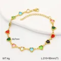 Detailed view of colorful heart-shaped stainless steel anklet with dimensions - Multicolor