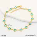 Detail view of gold stainless steel anklet with vibrant blue heart-shaped crystals - Sky Blue