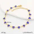 Gold-plated stainless steel anklet featuring vibrant blue heart-shaped crystal charms - Blue