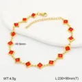 Close-up of elegant gold stainless steel anklet with square red glass stone charms - 21.5cm / Red