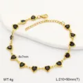Detailed view of gold-tone heart anklet with black stones and technical dimensions - Black