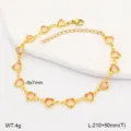Close-up of gold stainless steel anklet with pink heart-shaped stones and dimensions - Lotus Pink