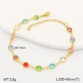 Detail of gold-plated stainless steel anklet featuring colorful round glass stones - 21.5cm / Multicolor