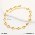 Detailed macro view of gold-plated stainless steel anklet with pink rhombus glass charms - 21.5cm / Lotus Pink