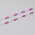 Close-up of stainless steel bamboo chain with pink acrylic beads for jewelry making - Steel Color Chain / Magenta