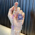 Elegant purple rhinestone bear beaded phone charm with sparkling iridescent crystals - Header Card Packaging / Purple (With Phone Patch)