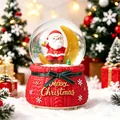 Palla di neve musicale Babbo Natale con luna luminosa e base rossa in maglia festiva - 80# Luce + Musica / Babbo Natale - Seduto