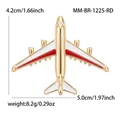 Detailed view of gold airplane brooch with red and white enamel showing dimensions and weight. - KC Gold Red Airplane Style (BR-1225-RD)