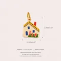 Colorful house-shaped copper pendant with hand-painted floral details for DIY. - 2 Yellow Roof