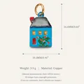 Pendentif maison bleue en cuivre avec détails de fleurs pour création de bijoux - 6 Toit Noir