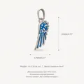 Stainless steel wing pendant with blue enamel, 19mm height, SKU detail view - Blue Feather Pendant
