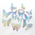 Set of 12 holographic 3D hollow butterfly wall stickers for festive home decoration - Style K / 12 Pcs/Set / Metallic Silver