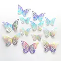 Set of 12 iridescent hollow 3D butterfly wall stickers in assorted sizes for decor - Style J / 12 Pcs/Set / Metallic Silver