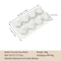 Detailansicht der Abmessungen einer weißen 8-Kammer-Birnen-Silikon-Mousse-Form - 8-Loch Birne Weiß (180g)