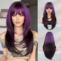 24-inch purple to black gradient layered wig with bangs, ideal for Halloween and parties. - 59cm (24 Inch) / Deep Night Purple Gradient