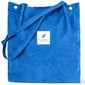 Vibrant blue corduroy tote bag featuring a minimalist leaf patch and large capacity design - Sapphire Blue