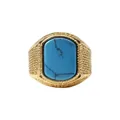 Classic men's gold-toned titanium steel signet ring with rectangular blue turquoise stone - 9 / Gold Turquoise