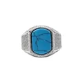 Classic men's stainless steel signet ring featuring a large rectangular blue stone - 8 / Steel Color Turquoise