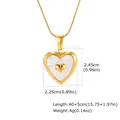Gold-tone stainless steel heart-shaped locket necklace with pearly inlay detail - Gold 3D Heart Locket Necklace (PN-1844G02)