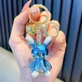 Blue gradient mirror finish rabbit keychain with rhinestone details and gold hardware - Gradient Mirror Blue