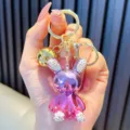 Shining gradient pink and purple rhinestone bunny keychain with mirror finish for car keys - Gradient Mirror Purple