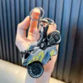 Gray alloy flame motorcycle model keychain toy with realistic pull-back function - Gray