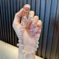 Sparkly pink rhinestone heart bear beaded phone lanyard with iridescent crystal charms - Header Card Packaging / Pink (With Phone Patch)