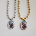 Detail van roestvrijstalen kogelketting met 3D-geprinte Sint-Christoffel hanger motief. - Sint Christoffel (Stijl 5)