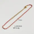 Detailed view of pink enamel bead anklet showing 1.5mm width and 23+5cm adjustable length - Steel / Red
