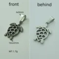 Sea turtle stainless steel pendant front and back views with dimensions 16x22mm 1.7g - Vintage Textured Turtle Style / 16x22mm