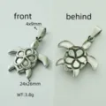Detailed view of stainless steel sea turtle pendant with dimensions and weight - Hollow Floral Turtle Style / 24x26mm